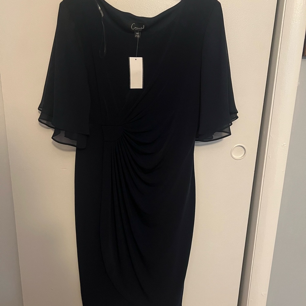 Chic Black Midi Dress with Draped Detail
